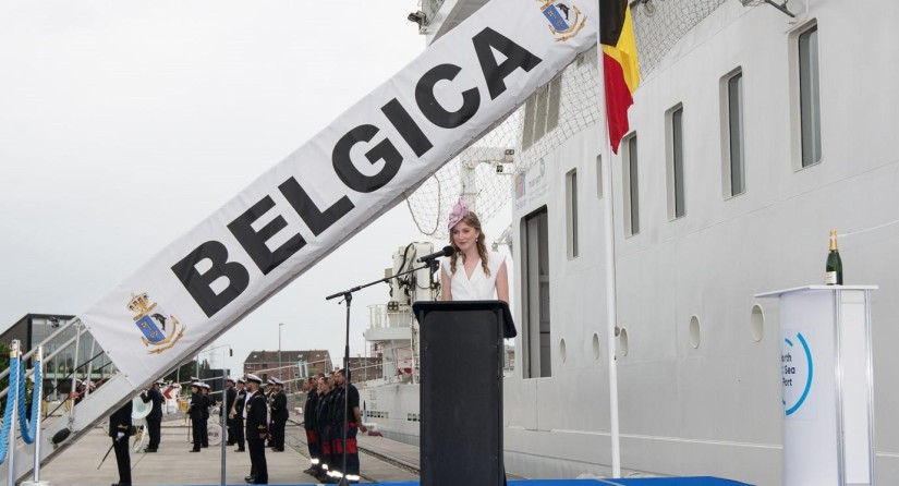 Princess Elisabeth baptises the RV Belgica.