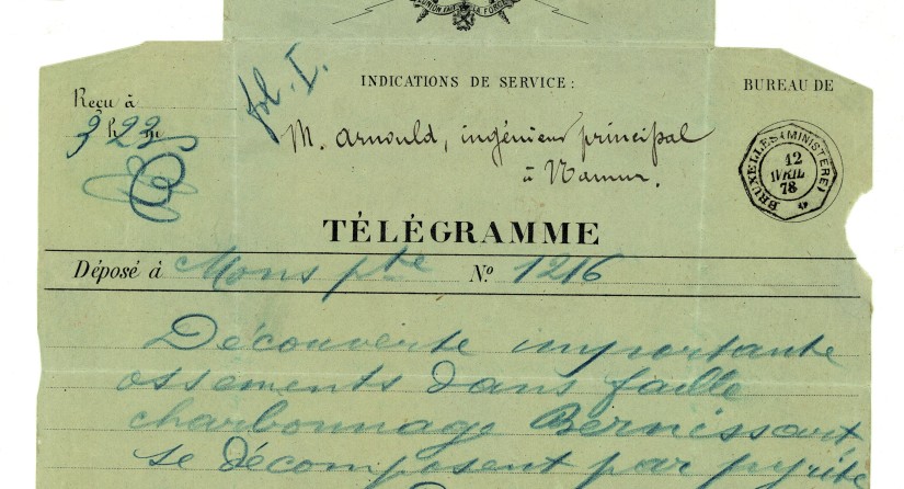 12 april 1878: een telegram wordt naar het Museum gestuurd Photo: RBINS1878-04-12