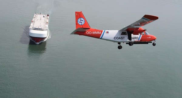 The aerial surveillance aircraft prepares to monitor emissions from a ship at sea.