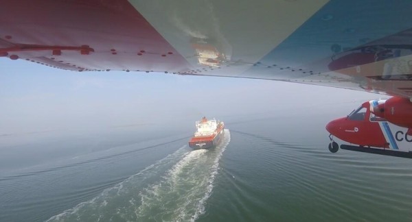 Approaching a ship to check sulphur, nitrogen and black carbon emissions.